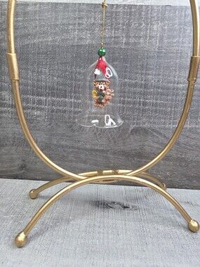 Vintage Clear Glass Bell Nobel Hall Christmas Ornament with Honey Bear g19d11